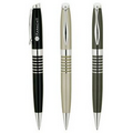 Solid Brass Barrel Ballpoint Pen w/ Chrome Ring Design